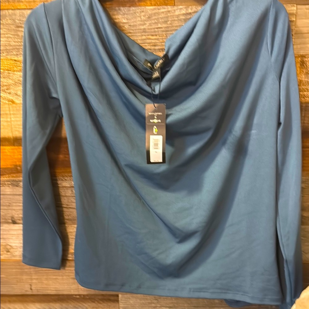 Banana Republic Blue Draped 3/4 Sleeve Blouse